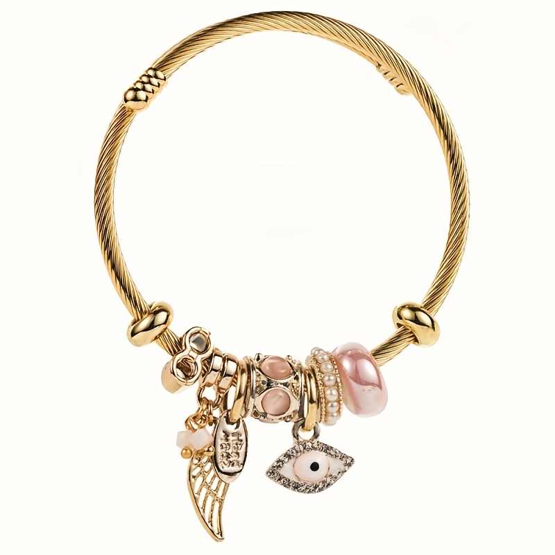 Angel & Demon Eye Charm Bracelet Crystal Pearl Rhinestone Plating